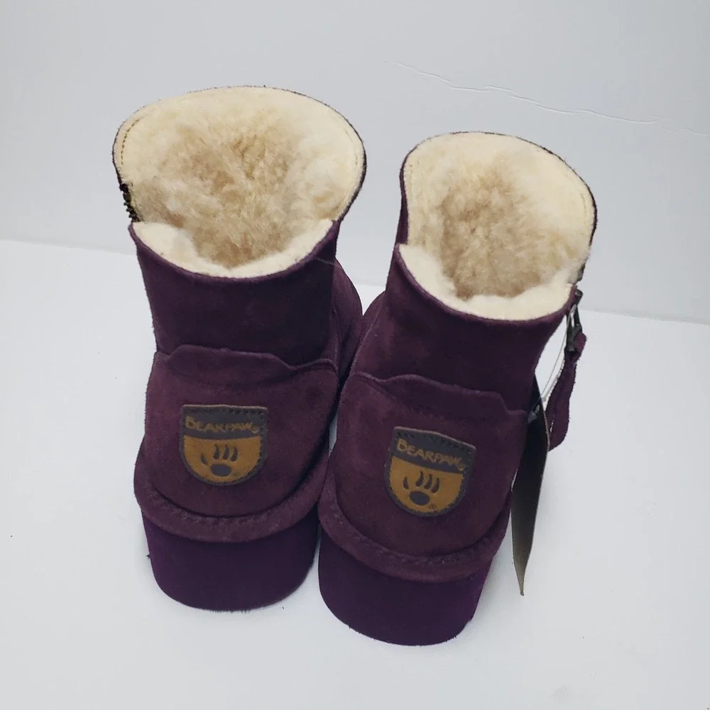 NWT‎ Bearpaw Boots Womens Size 5 Short Ankle Zip Fur Lined Winter Purple